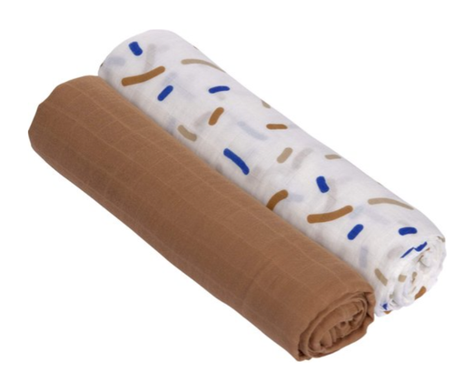[451452] TETRA DOEK, 120x120cm, XL, Little Mateys royal blue, all over motief print/uni, deken/wikkeldeken, 2 stuk(s), 2023
