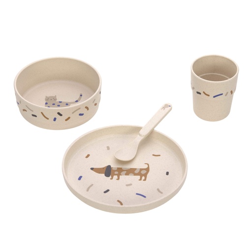 [451460] EETSET, Dish Set, Little Little Mateys royal blue, PP/Cellulose, 4 delig: plat bord, kom, lepel, drinkbeker, 2023