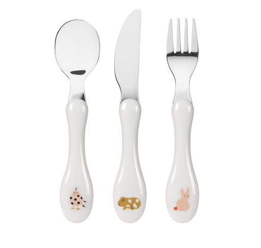 [451474] LEPEL/VORK/MES, 3 delig, Little Mateys spicey orange, Cutlery, pr vogel/hamster /konijn, van 12 maand, bestek, 2023