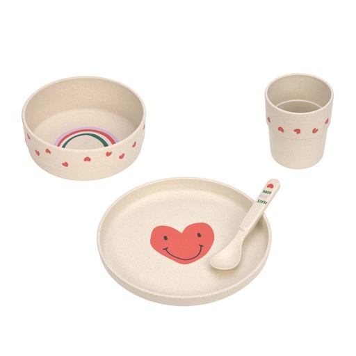 [474196] EETSET, Dish Set, Happy Rascals Heart, lavender, PP/Cellulose, 4 delig: plat lepel, drinkbeker, 2023