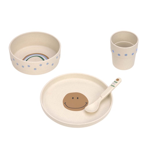 [474197] EETSET, Dish Set, Happy Rascals Smile, sky blue, PP/Cellulose, 4 delig: plat lepel, drinkbeker, 2023