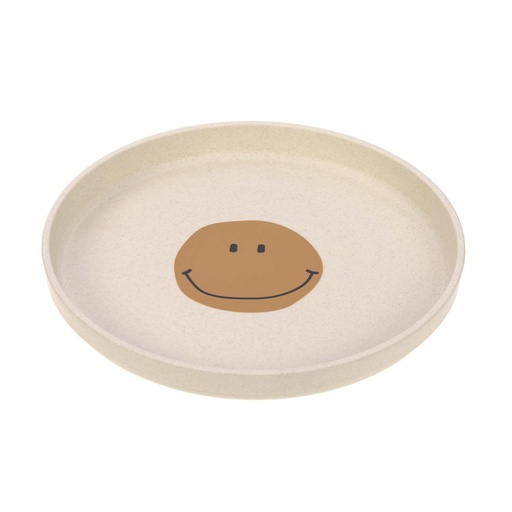 [474199] PLAT BORD, Plate, Happy Rascals Smile, sky blue, rond, bruin/ecru, print smiley, PP/Cellulose, 2023