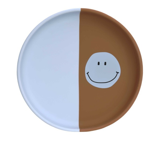 [474209] PLAT BORD, Silicone Plate, Happy Rascals Smile, rond, sky blue, print smiley, siliconen, 1 stuk(s), bord, 2023