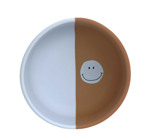 [474211] KOM, Silicone Bowl, Happy Rascals Smile, rond, sky blue, blauw/bruin, print smiley, siliconen, 1 stuk(s), bord, 2023