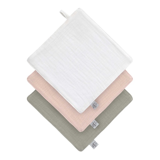 [474292] MONDDOEK, 16x16cm, Washcloth, Muslin milky/Muslin powder pink/Muslin olive, uni, tetra/badstof, 3 stuk(s), 2023