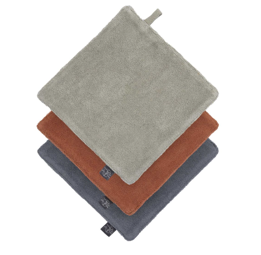 [474293] MONDDOEK, 16x16cm, Washcloth, Muslin olive/Muslin rust/Muslin anthracite, uni, tetra/badstof, 3 stuk(s), 2023