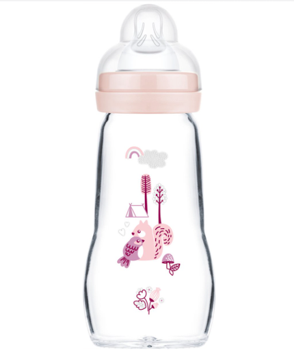 [438021] BREEDHALSFLES, glas, 260 ml, girl, Glass Bottle, siliconen speen, 0m+, Feel Good Elements, 1 stuk(s), fles, 2023/2024