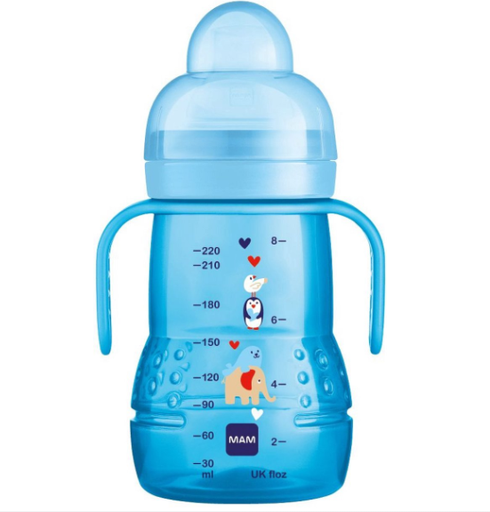 [466340] DRINKBEKER, 220 ml, Trainer +, boy, blauw, print, kunststof, handvatten, deksel, drinktuit, 1 stuk(s), 2023/2024