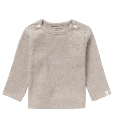 [407160] T-SHIRT, LM, Natal, taupe mel, M:68, boys/girls, bruin, uni/rib, ronde hals, schouderknopen, enveloppehals, jersey