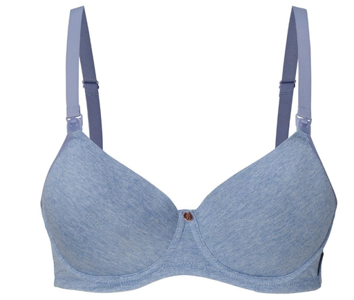 BORSTVOEDINGSBEHA, Cotton Comfort, 70B, light blue melange, blauw, uni, appl bedeltje, katoen, beugel, voorgevormd