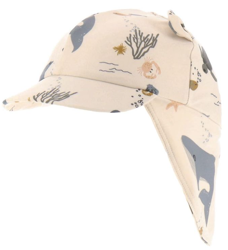 [479679] MUTS, pet, Senia, Sea Creature, 6-9 m, sandy, M:68-74, ecru/multikl., aop zeedieren, oortjes, nekflap, UVbestendig