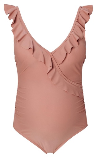 BADPAK, Sima, burlwood, XS-S, maternity, roze, uni, appl franje, V-hals, UV-bestendig, UPF 50, badmode