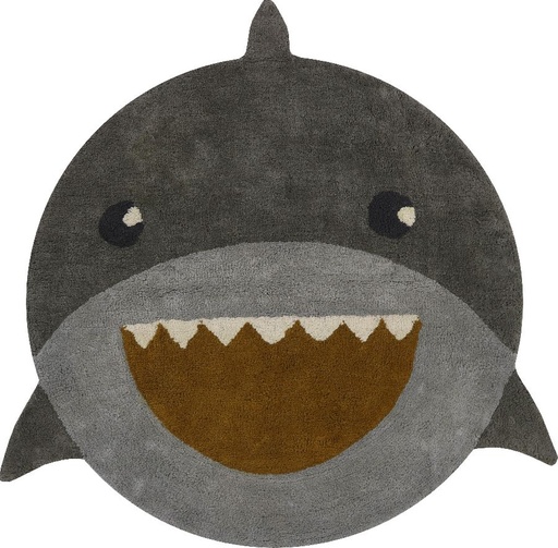 [469670] KAMERTAPIJT, Shark, grijs/bruin, kop haai, rond model, getuft katoen, dia 110cm