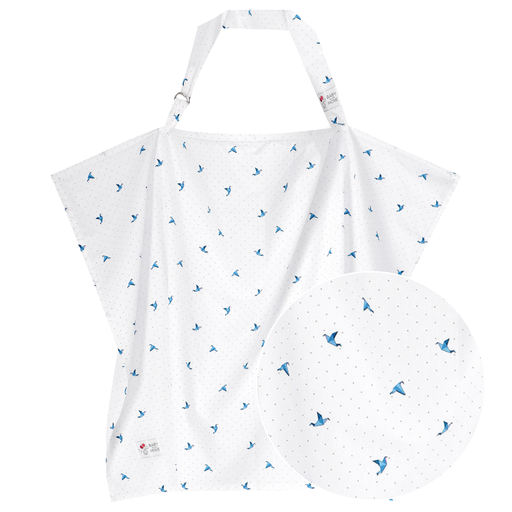 [361442] BORSTVOEDINGSDOEK, schort, origami birds blue, wit/blauw, all over origami vogel print, katoen, Nursing Cover