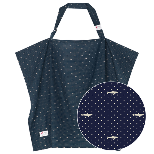 [361444] BORSTVOEDINGSDOEK, schort, deep blue, wit/blauw, all over kleine haai print, katoen, Nursing Cover