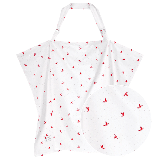 [374526] BORSTVOEDINGSDOEK, schort, origami birds coral, wit/rood, all over origami vogel print, katoen, Nursing Cover