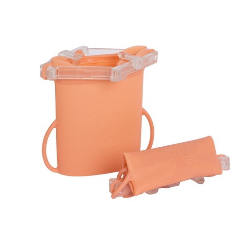 [411247] BEWAARPOTJE, Yummy Bag 2-Pack, bloom, roze, siliconen/siliconen, 2x 230ml, met maatverdeling