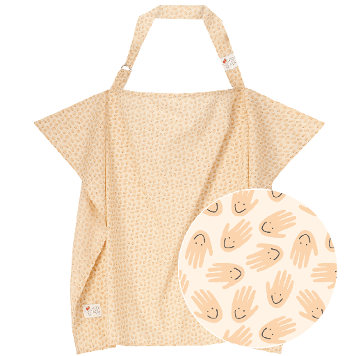 [482736] BORSTVOEDINGSDOEK, happy hands, schort, Nursing Cover, ecru, all over print handen, katoen, model: schort