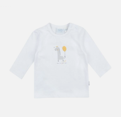 [396700] T-SHIRT, Giraffe, wit, 62, boys/girls, wit/grijs/geel, print giraf, LM, ronde hals, schouderknopen, jersey