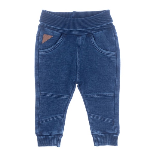[412287] BROEK, indigo, M:68, Sweatbroek denim look, boys, blauw, uni, appl siernaden, jersey, broek, boord aansluitend