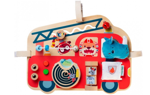 [412256] EDUCATIEF SPEELGOED, Marius, Brandweer- wagen activiteitenpaneel, hout/textiel, +muziek, +activities, vanaf 9 maanden