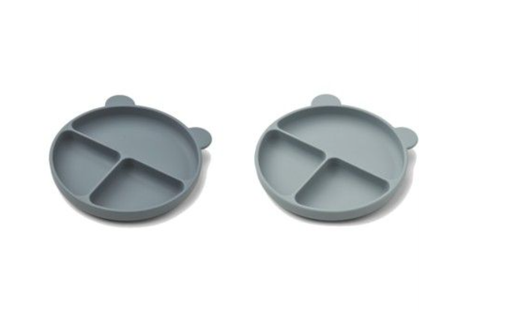[418465] PLAT BORD, Mr Bear, Merrick 2 Pack, rond, whale blue mix, beer, silic., vakken, 2 st, Drop 4 2021;Essentials