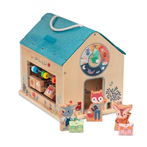 [453538] POPPENHUIS, Mijn eerste school, blauw/ ecru, uni, hout/textiel, +activities, vanaf 24 maanden
