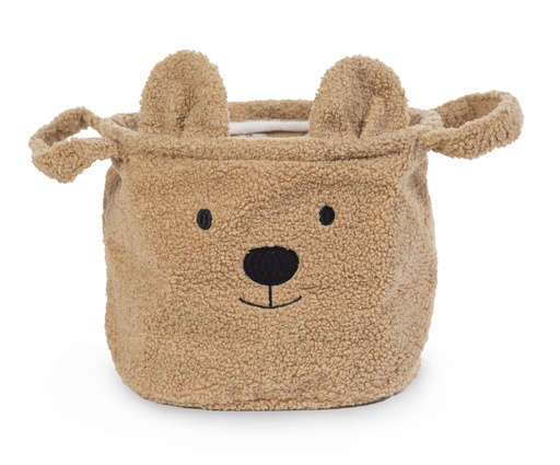 [401180] MAND, Teddy Beige, bruin, uni/broderie snuit beer, rond, teddy, H25 Dia20cm, met hoes, 1 stuk(s), opbergen