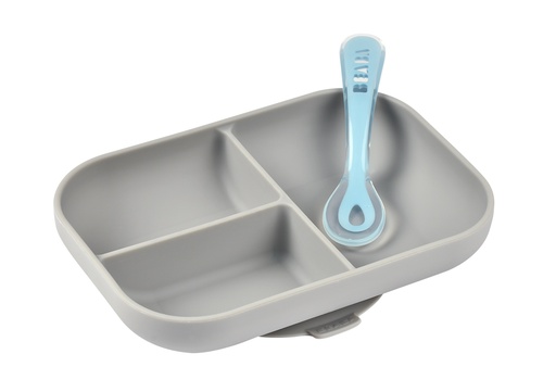 [410851] EETSET, Siliconen Maaltijdset, grey, grijs, uni, silicone, 2 delig: plat bord, lepel, 2020