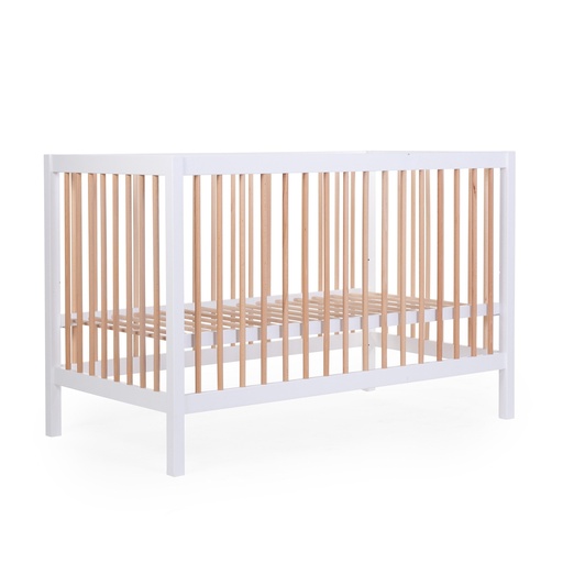 [462812] BED, 60x120, BE97, white/naturel, wit/bruin, massief beuk, babybed, incl bodem
