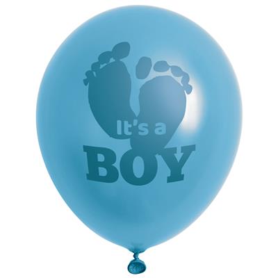 [229390] BALLON, Baby Boy, blauw, print ooievaar met baby in mandje, vorm: rond, dia: 25 cm, 12 stuk(s), per doosje