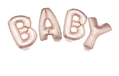 [402179] BALLON, Baby, roze, uni, vorm: tekst, dia: 40 cm, met lint: 5 m, 1 stuk(s)