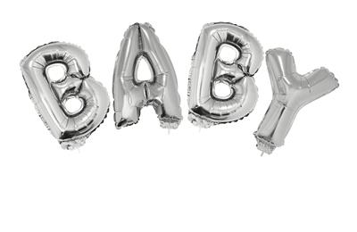 [402180] BALLON, Baby, zilver, uni, vorm: tekst, dia: 40 cm, met lint: 5 m, 1 stuk(s)
