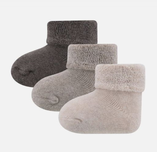 [433778] KOUSEN, Newborn, one size, ecru/ grijs, boys/girls, uni, met omslag, 3 paar, kousen