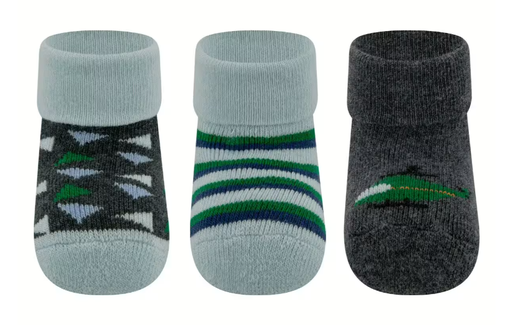 [472404] Ewers | Kousen Met Omslag Newborn Boys Grijs/Groen One Size 3-pack 