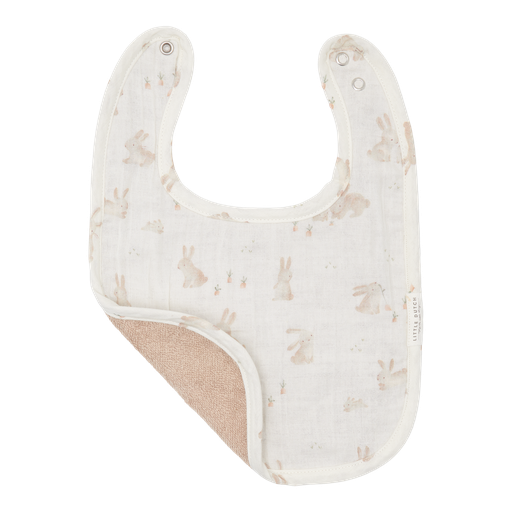 [469783] SLABBETJE, Newborn Naturals, baby bunny, wit/ecru, aop konijntjes, drukknopensl., badstof/tetra, 23x31cm, 1 stuk
