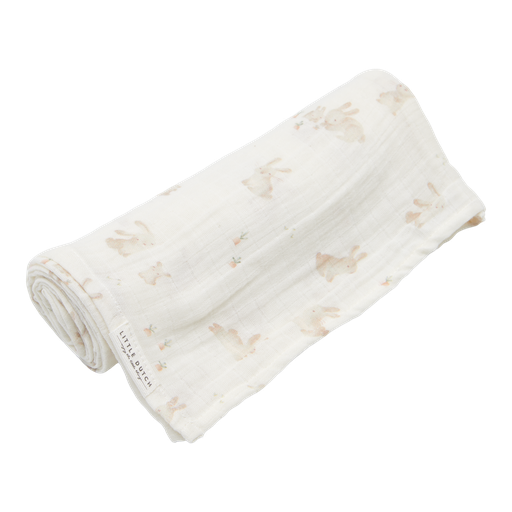 [469788] TETRA DOEK, 120x120cm, Swaddle, Newborn Naturals, baby bunny, wit/ecru, aop konijntjes, deken/wikkeldeken, 1 stuk