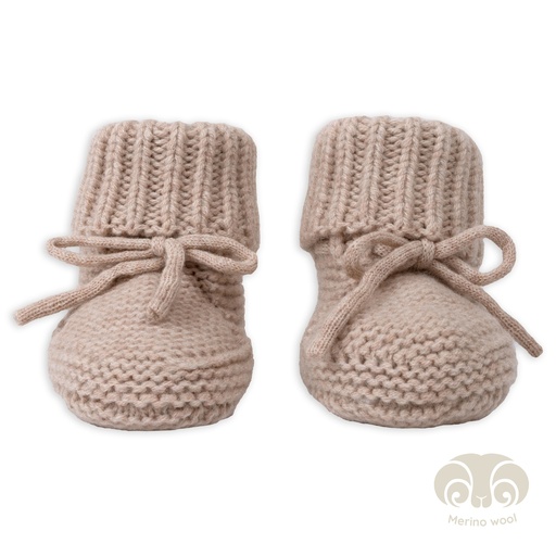 [443512] SCHOENEN, Slipper Merinowol, 0-6m, beige , Folklore, boys/girls, parkschoentjes, ecru, uni, appl lint, Merino wol