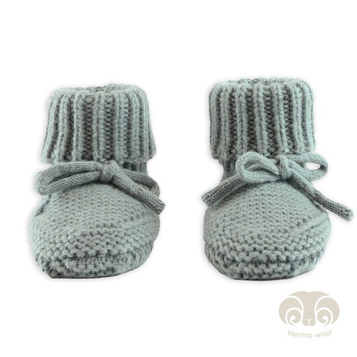 [465636] SCHOENEN, Slipper Merinowol, 0-6m, silk, Folklore, boys/girls, parkschoentjes, groen, uni, appl lint, Merino wol