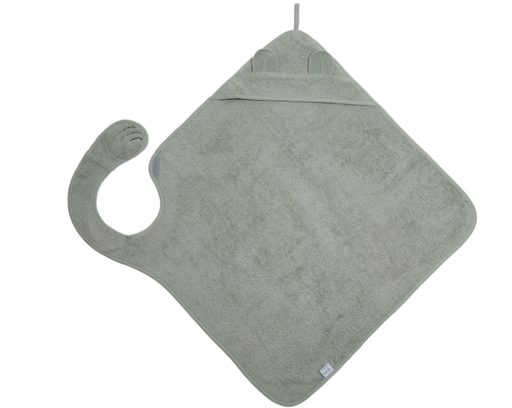 [486392] BADCAPE, Handsfree Bath Cape, olive, groen, uni, appl wasbeer oortjes, katoen, 100x100cm, 2024