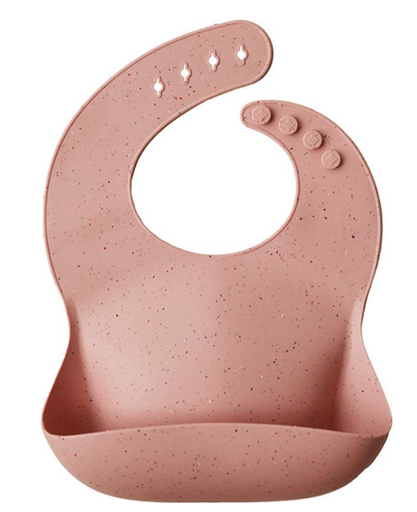 [398818] SLABBETJE, peach terrazzo, roze, aop spikkels, drukknopensluiting, silicone, 24x26cm, kruimelvanger, waterdicht, 1st.