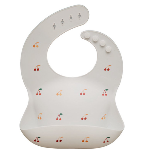 [401003] SLABBETJE, cherries, ecru, aop kersen, drukknopensluiting, silicone, 24x26cm, met kruimelvanger, waterdicht, 1 stuk(s)