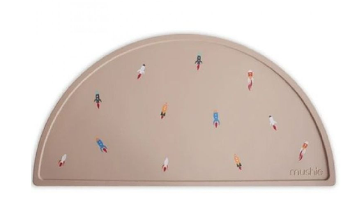 [401017] PLACEMAT, rocket, ecru, all over raket print, halfrond, silicone, waterafstotend, 1 stuk(s)
