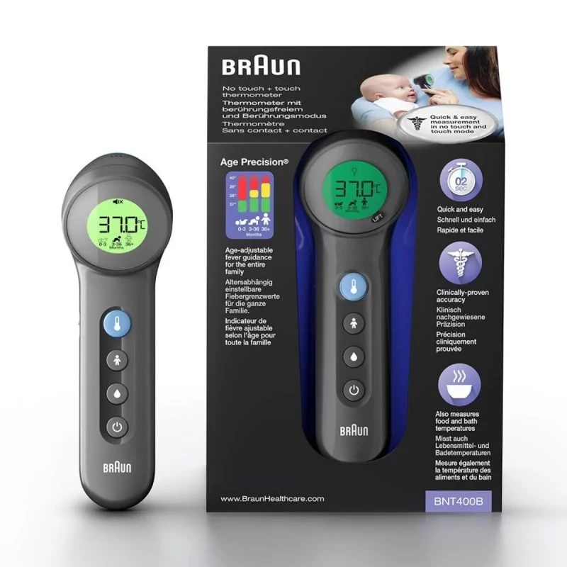 [403400] KOORTSTHERMOMETER, digitaal, BNT400BWE, 3-in-1 No Touch, zwart, geluid alarm, licht alarm, LCD scherm, thermometer
