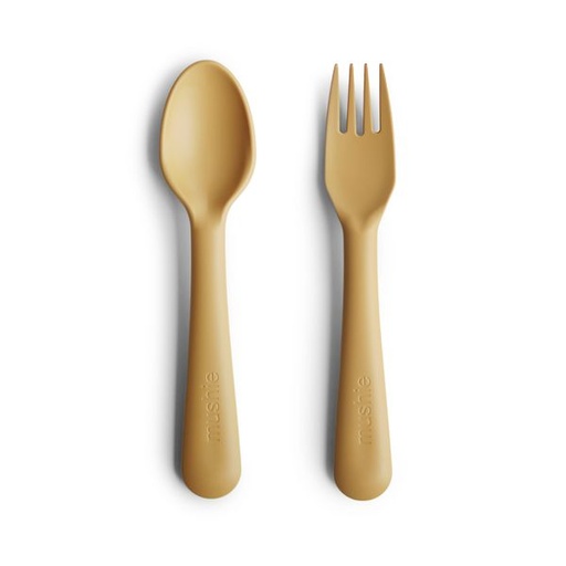 [406386] LEPEL/VORK, Fork & Spoon, mosterd, geel, uni, 2 delig, bestek