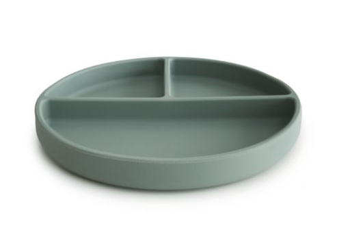 [409474] PLAT BORD, Plate, rond, cambridge blue, blauw, uni, silicone, met zuignap, vakkenverdeling, 1 stuk(s), bord