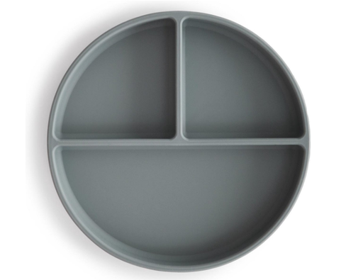 [409475] PLAT BORD, Plate, rond, stone, grijs, uni, silicone, met zuignap, vakkenverdeling, 1 stuk(s), bord