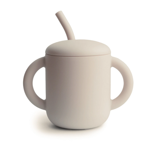 [429325] DRINKBEKER, Training cup+ straw, shiftin shifting sand, ecru, uni, silicone, handvatten, rietje, 1 stuk(s)