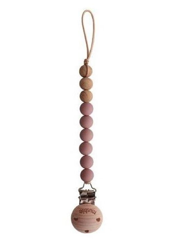 [441743] FOPSPEENKETTING, Eva, cloudy mauve, uni, lint silicone met clip in hout, kralen- snoer, L: 21.5 cm, vr fopspeen met ring