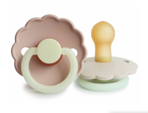 [451891] FOPSPEEN, Daisy Night, 6-18m, o/p, rub, cream/blush, rubber speen, ortho/physio, glow in the dark, T2, 2 stuk(s)